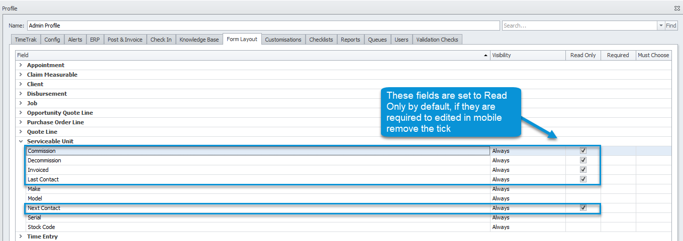 TimeTrak - Enhancements to Serviceable Units